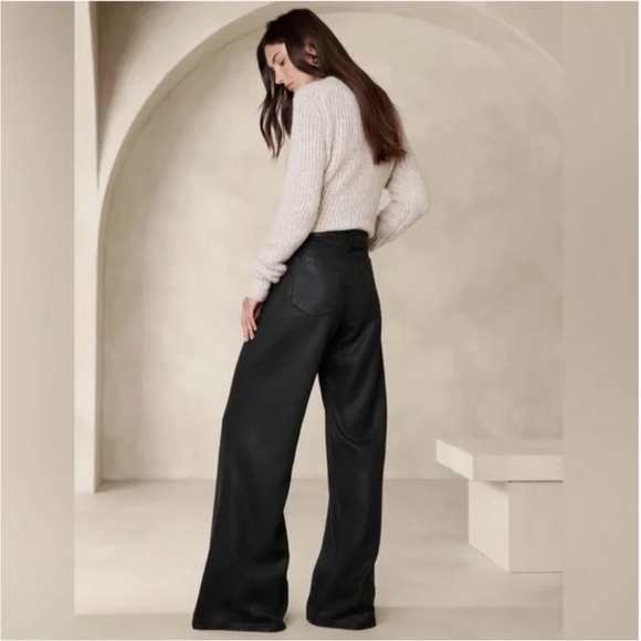 NWT Banana Republic The Coated Puddle Jean Black Wide Leg Trousers High Rise 29 - Picture 3 of 9